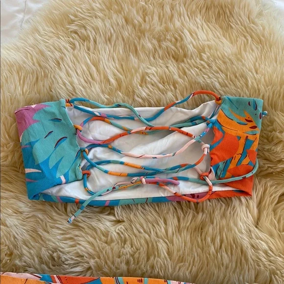 L*Space Blue and Orange Bikini Set with Tropical Print - Picture 3 of 4